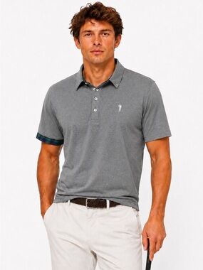 William Murray Golf Murray Classic Polo In Mottled Charcoal Gray Size Large.